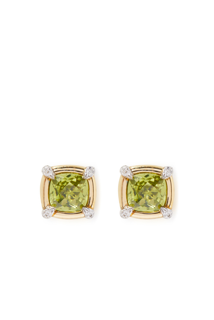 Petite Chatelaine® Stud Earrings with Peridot, 18k Yellow Gold Bezel and Pavé Diamonds